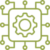 A square geometric pattern featuring olive green and gray shapes with symmetrical lines and concentric designs.