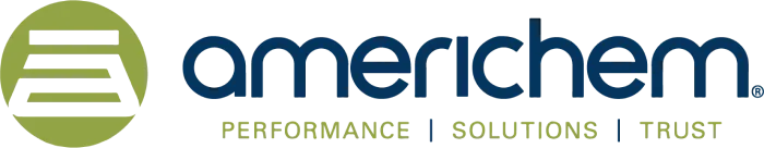 Americhem logo featuring a green circle with three horizontal gray lines, and the words "Americhem: Performance | Solutions | Trust" in blue and green text.