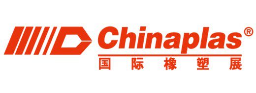Chinaplas logo in red with stylized lines, geometric shape, and Chinese characters below the English text.