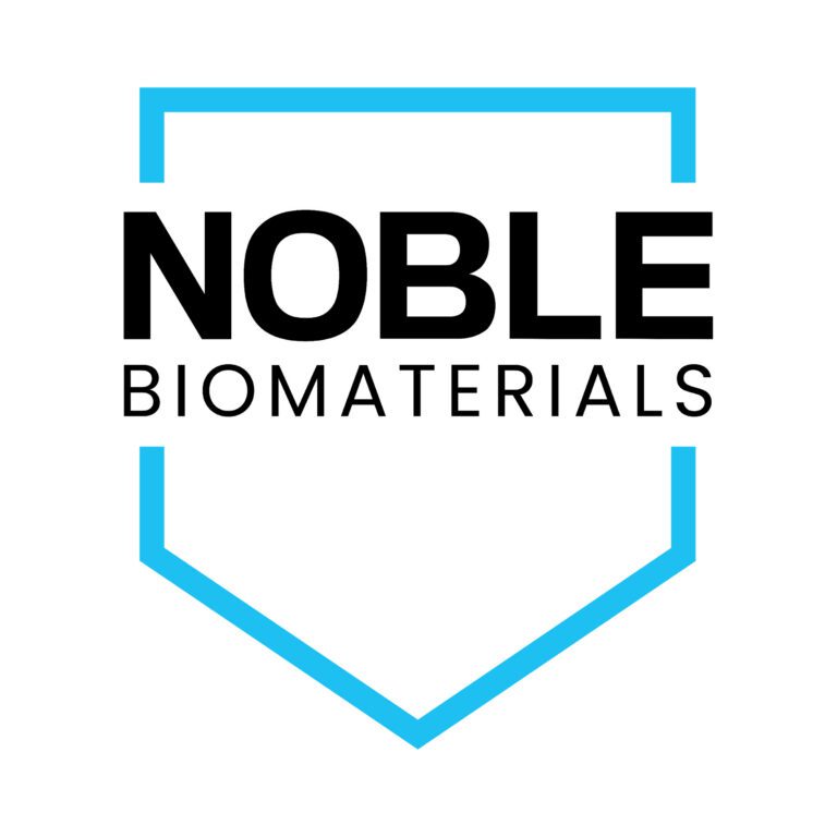 Logo for Noble Biomaterials, which Americhem acquires, featuring text centered inside a blue shield outline.